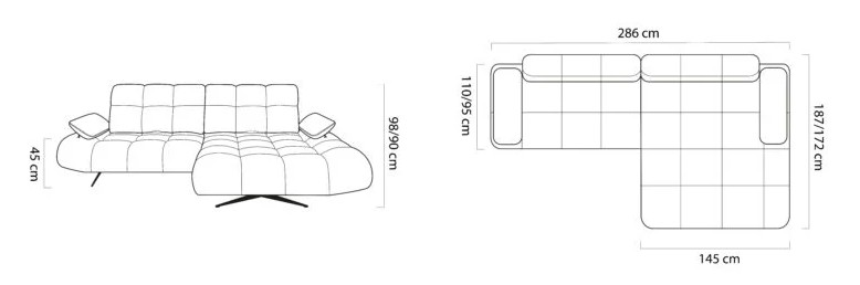 Sedacia súprava STEEP S – rozmery 286 x 110 cm, výška 98 cm, sed 45 cm